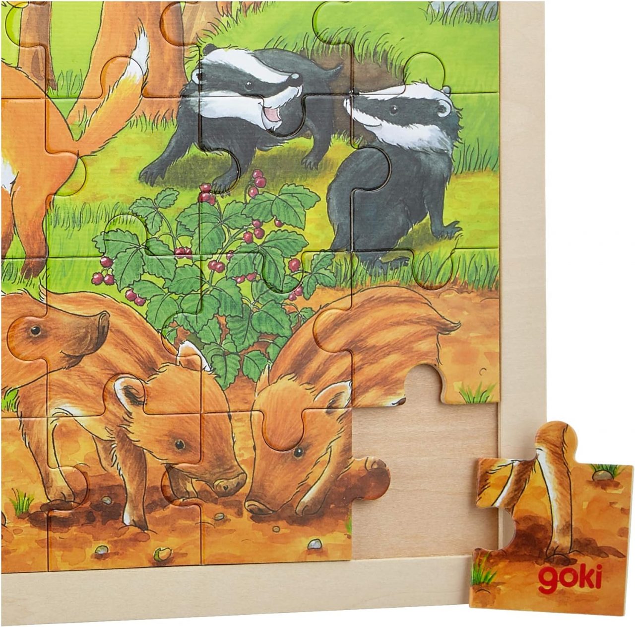 Einlegepuzzle "Tierkinder im Wald" aus Holz – Bild 4