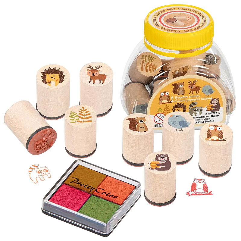 Stempel-Set Waldtiere – 8 Stempel und Stempelkissen